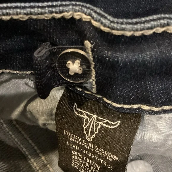 Lucky & Blessed Western Chic Embroidered Tea Stain Jeans size 18 Boho Western - Picture 12 of 16